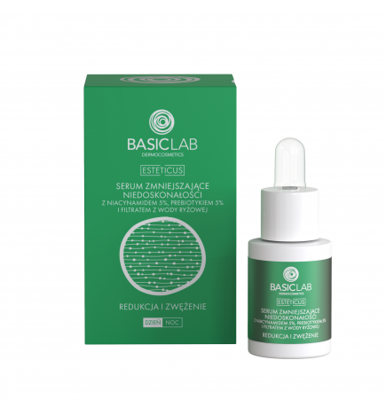 BASICLAB Serum zmniejszające niedoskonałości z Niacynamidem  5 % i Prebiotykiem 15 ml